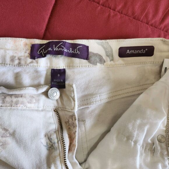 Gloria Vanderbilt Amanda Capri Jeans Floral Beige Stretch Denim Womens 8 - Picture 9 of 12